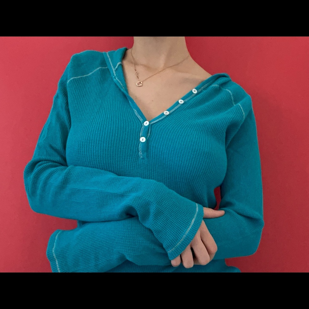 Fitted Light Teal Hooded Sweater